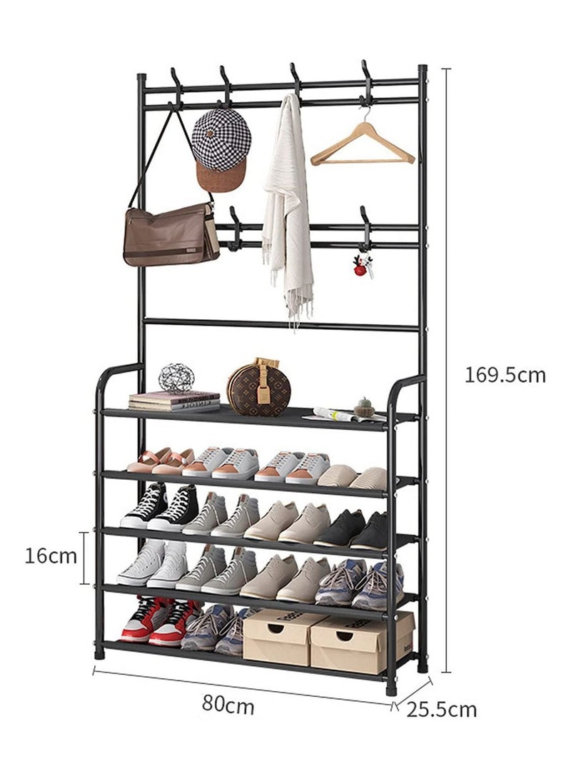 Generic 3-in-1 Hall Tree Shoe Bench with Coat Hat Umbrella Rack(Black) - Image 2