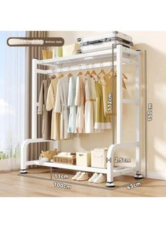 Coat Rack Floor-standing Vertical Movable Clothes Hanging Rack Thickened Indoor Clothes Hanger Household Simple Wardrobe-Color: Fixed Foot Pad 100cm White