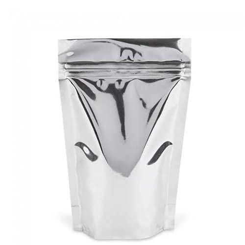 Deera Ziplock Airtight Stand up SilverCromeSteel Colour Food Grade PolythenePolyester Lamination PouchCoverBag with zipper selfseal and reusableSilver105mmX210mmPack of 50 - Image 1