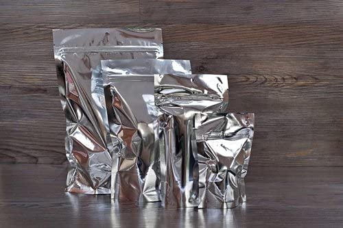 Deera Ziplock Airtight Stand up SilverCromeSteel Colour Food Grade PolythenePolyester Lamination PouchCoverBag with zipper selfseal and reusableSilver105mmX210mmPack of 50 - Image 3