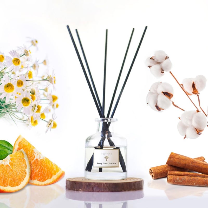 بريستين ساحل العاج قطن نظيف معطر / مستوحى من فندق حياة للمنزل | مزيج نظيف من البابونج، المسك مجموعة منتشر ريد، زيت وعصي منتشر ريد | ديكور المنزل والمكتب | هدية عطرية - Image 1