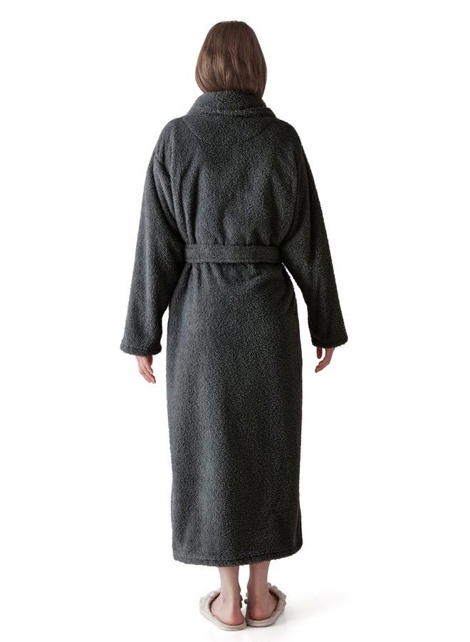 KORBLISS Robes for Women – Premium Plush Fleece Long Bathrobe for Women with Shawl Collar, Soft Warm Womens Robe, Dark Grey, L - Image 3