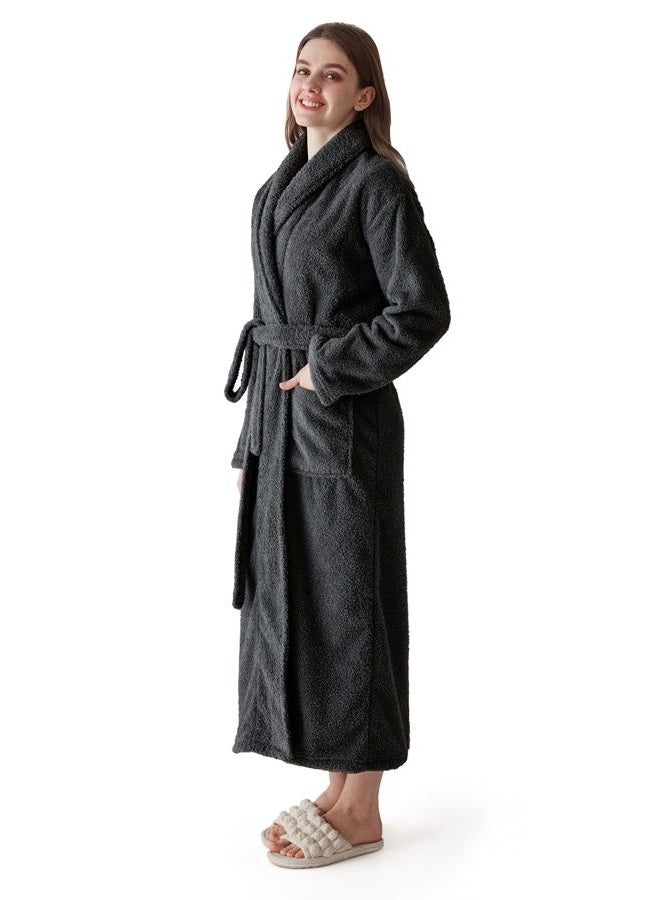 KORBLISS Robes for Women – Premium Plush Fleece Long Bathrobe for Women with Shawl Collar, Soft Warm Womens Robe, Dark Grey, L - Image 2