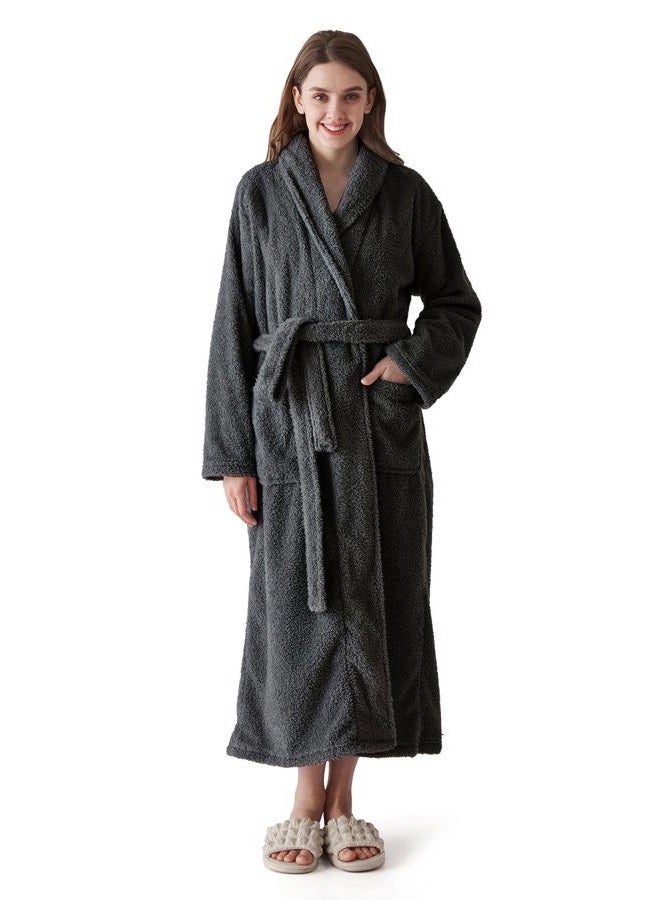 KORBLISS Robes for Women – Premium Plush Fleece Long Bathrobe for Women with Shawl Collar, Soft Warm Womens Robe, Dark Grey, L - Image 1