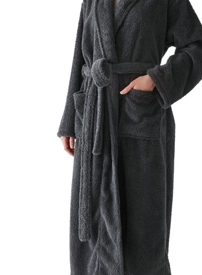 KORBLISS Robes for Women – Premium Plush Fleece Long Bathrobe for Women with Shawl Collar, Soft Warm Womens Robe, Dark Grey, L - Image 4