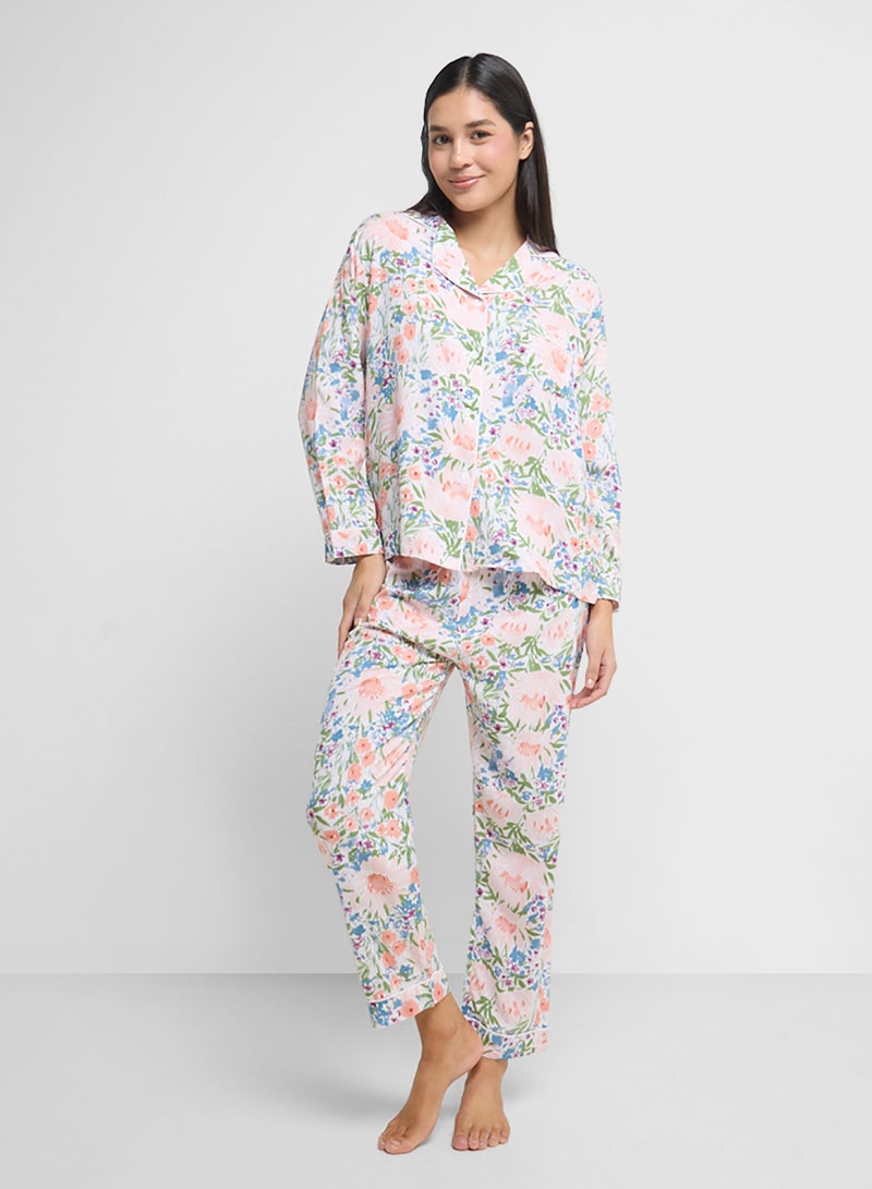 Ginger Floral Button Up Shirt & Pyjama Set  - Image 1