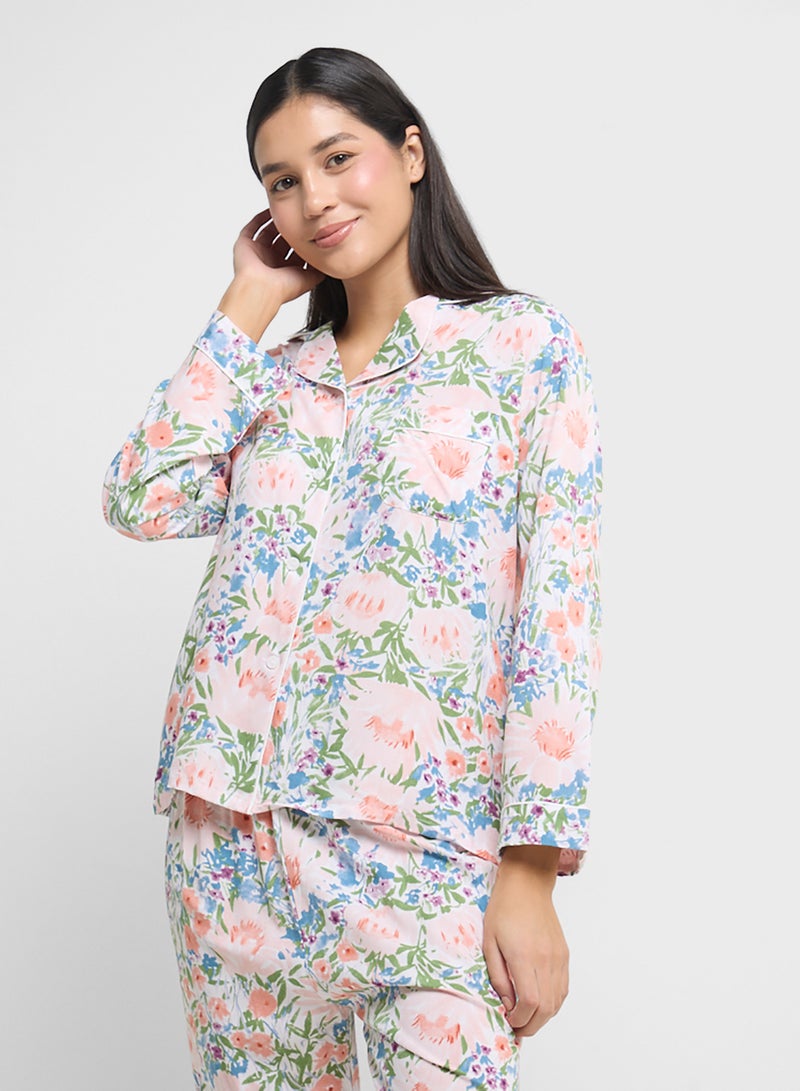 Ginger Floral Button Up Shirt & Pyjama Set  - Image 3