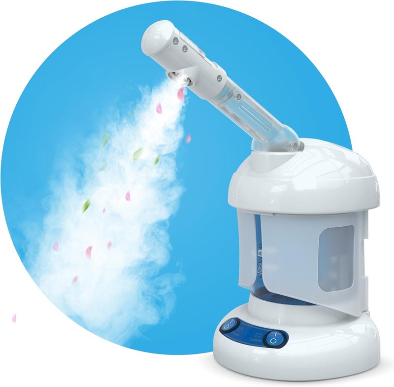 Nisperos Nano Ionic Facial Steamer - 360° Rotatable Sprayer - 40 Minutes Warm Mist - Humidifier - Professional Face Steamer for Facial Deep Cleaning (White)