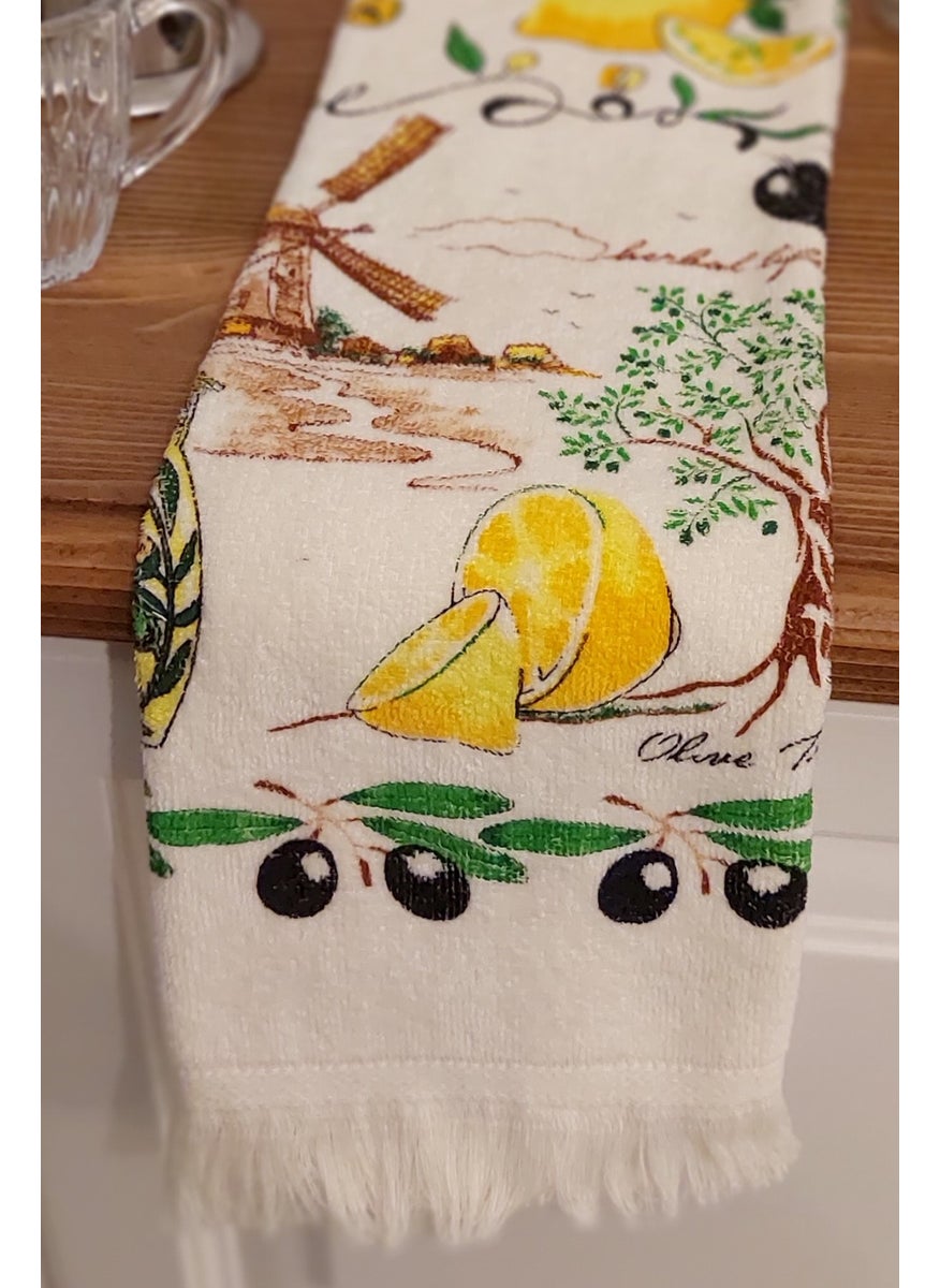 Cnr Garden 3-Piece Fringed Cotton 40X60 cm 100% Cotton Printed Towel Set Hand Face Kitchen Towel Soft Patterned Water Absorbent Set  - Image 4