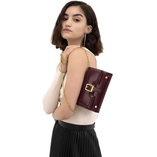 Miraggio Luna Sling Wallet for Women – Dual-Tone Faux Leather with Gold Chain, Detachable Strap, and Buckle (Red) - Image 5
