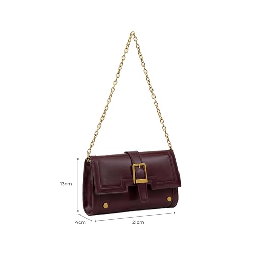 Miraggio Luna Sling Wallet for Women – Dual-Tone Faux Leather with Gold Chain, Detachable Strap, and Buckle (Red) - Image 3