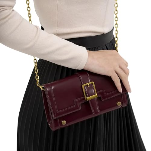 Miraggio Luna Sling Wallet for Women – Dual-Tone Faux Leather with Gold Chain, Detachable Strap, and Buckle (Red) - Image 2