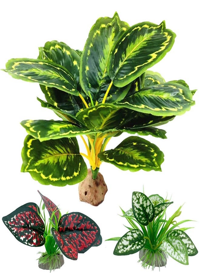 Moonorange Reptile Artificial Plants, Terrarium Plants Decorations Supplies, Aquarium Fish Tank Plant, Amphibian Habitat Hideout Tank Accessories(L Set-3pcs/C) - Image 1