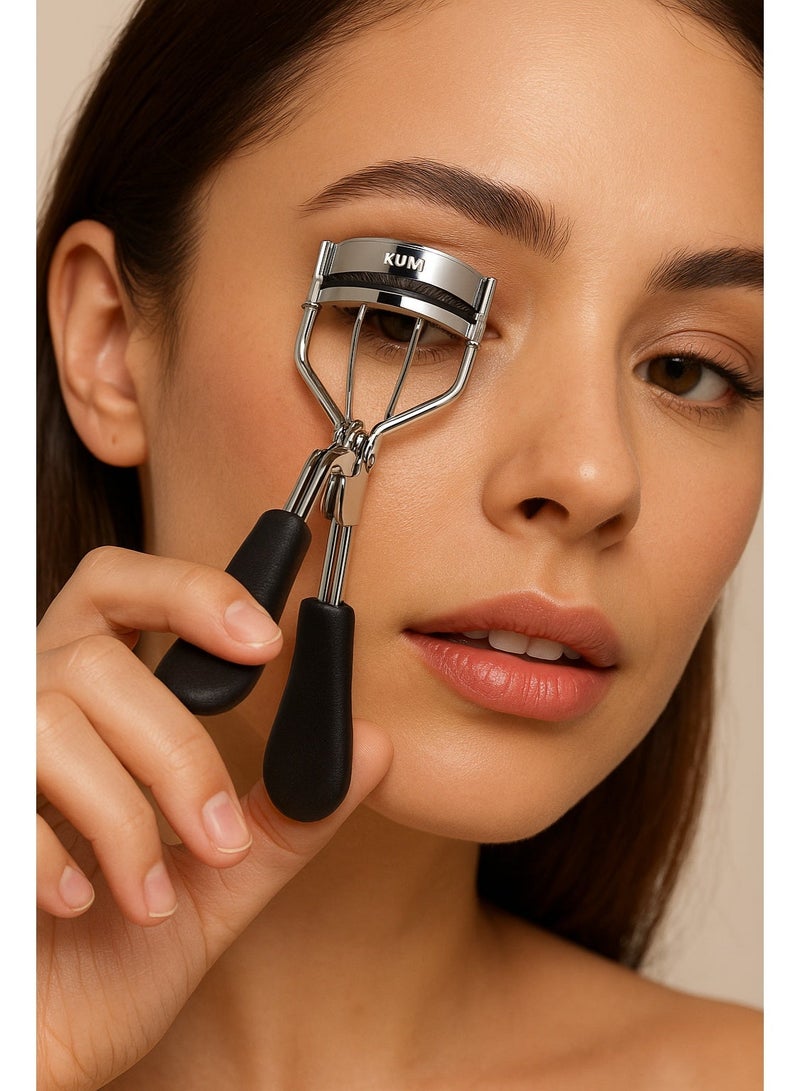 KUM Germany Professional Eyelash Curler Stainless Steel Lash Curler with Soft Silicone Pads Ergonomic Handle for Long Lashes Natural Curl Makeup Tool for Women - Image 2