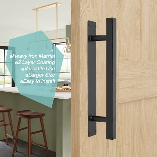 Purife 12 Iron Classic Square Pipe Sliding Door Handles Black Pack of 2 Outdoor Metal Gate Handles for Garage Fence Sheds Farmhouse Barn Door Furniture Closet Drawer Door Pulls - Image 3
