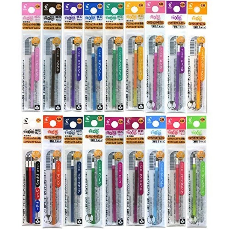 Pilot Gel Ink Pen Refills for FriXion Ball Slim 038 Gel Ink Pen, Extra Fine Point, 0.38mm, 20 Color Refill Set. Multicolored