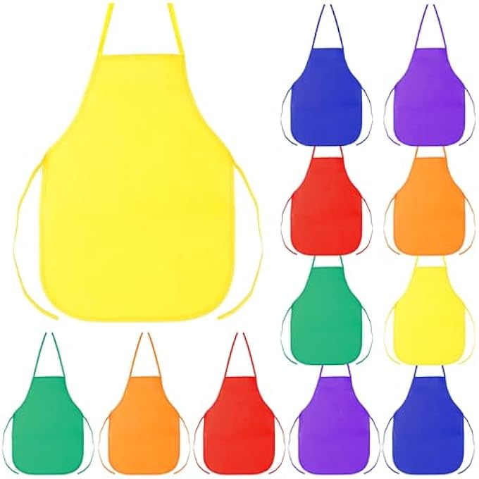 Mumoo Bear 12 Pieces Kids Aprons Fabric Aprons for 3-7 Years Non Woven Kids Artist Apron Applied in Kitchen, Classroom, Community Event, Party, Crafts and Art Painting Activity - Image 1