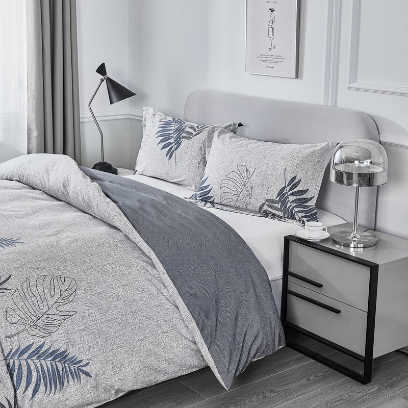 OAITE Duvet Cover Set 100% Cotton Comforter Cover with Leaf Pattern Duvet Cover Set Soft Bedding Set Includes with 3 Piece (2 Pillow Shams 1 Duvet Cover) - Image 2