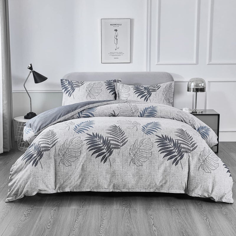 OAITE Duvet Cover Set 100% Cotton Comforter Cover with Leaf Pattern Duvet Cover Set Soft Bedding Set Includes with 3 Piece (2 Pillow Shams 1 Duvet Cover) - Image 1