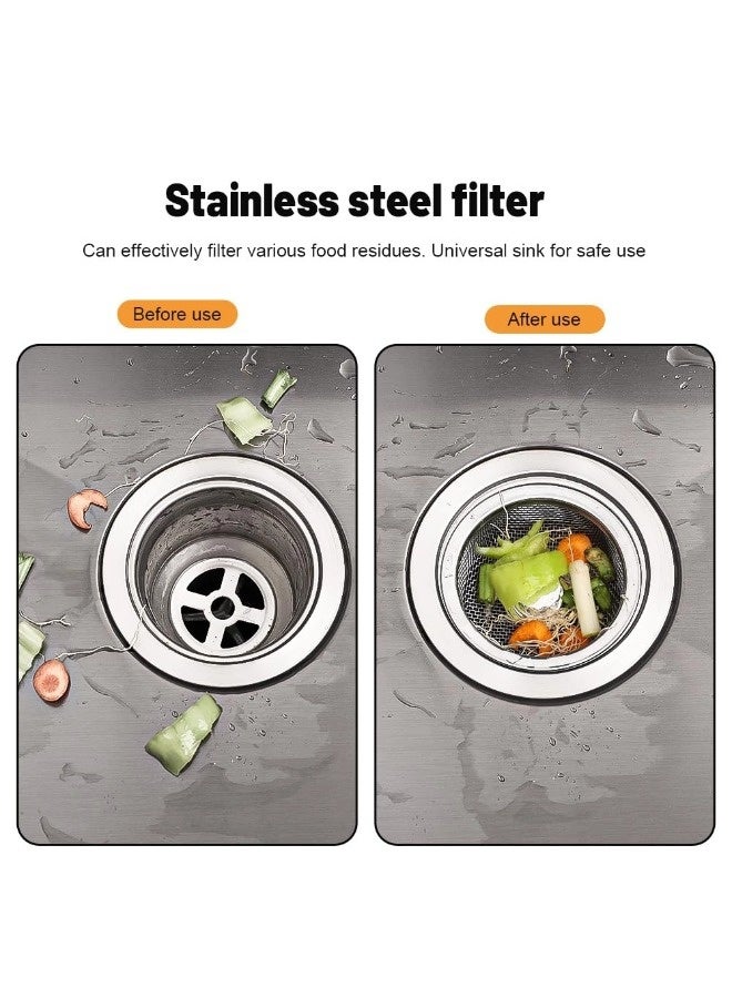 شيبشيب مصفاة حوض المطبخ بمقبض وسدادة، قطعتان، غطاء صرف متعدد الاستخدامات، سلة مصفاة للحوض، حماية ضد الانسداد، تقوم بتصفية بقايا الطعام والشعر - Image 4