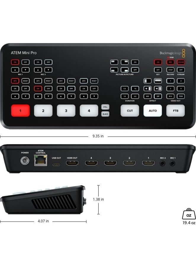 بلاك ماجيك ديزاين بلاك ماجيك ATEM Mini Pro – جهاز تبديل إنتاج مباشر بأربعة مداخل HDMI مع البث المباشر، التسجيل ودعم تعدد الكاميرات - Image 2