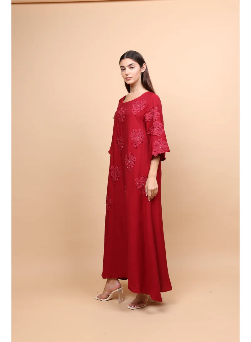 IKKXA  Applique Flowers Crystal Details Jalabiya for Women | Best Price UAE