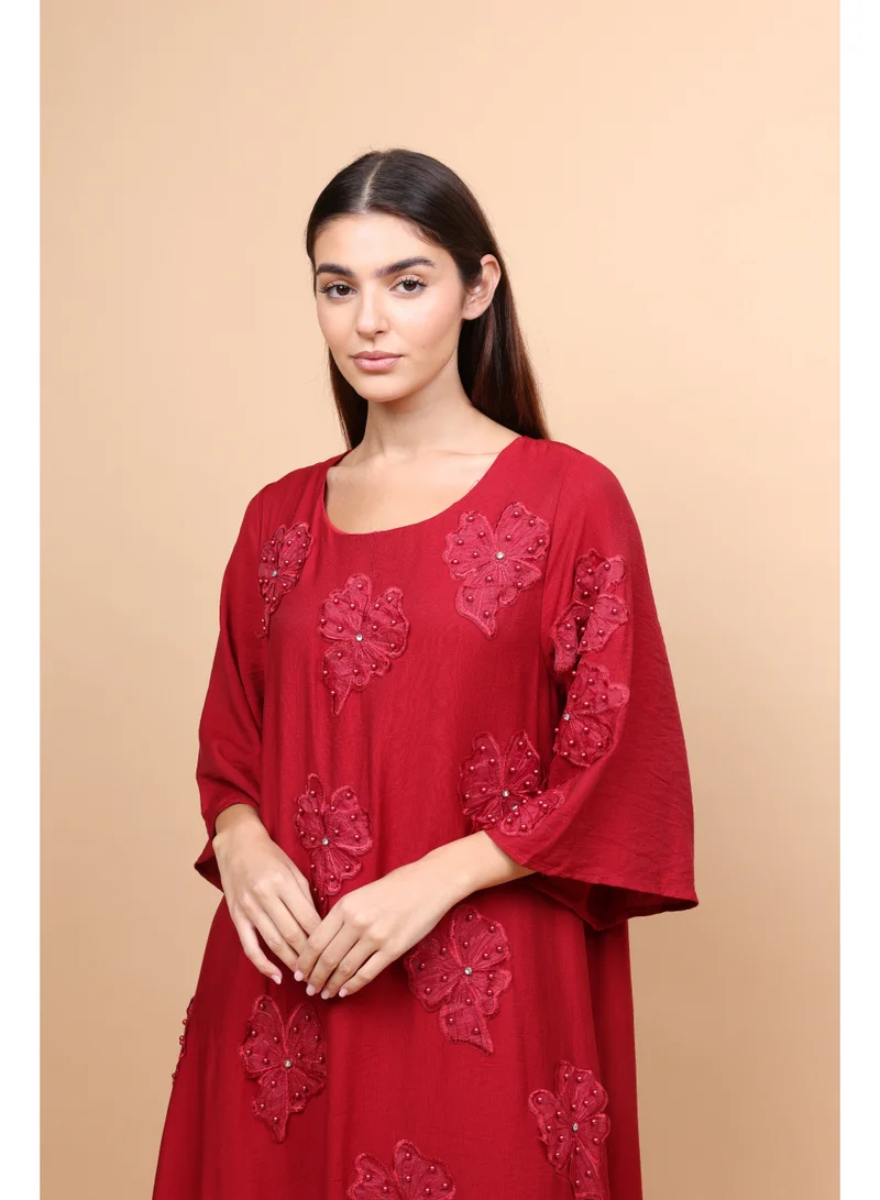 IKKXA  Applique Flowers Crystal Details Jalabiya for Women | Best Price UAE