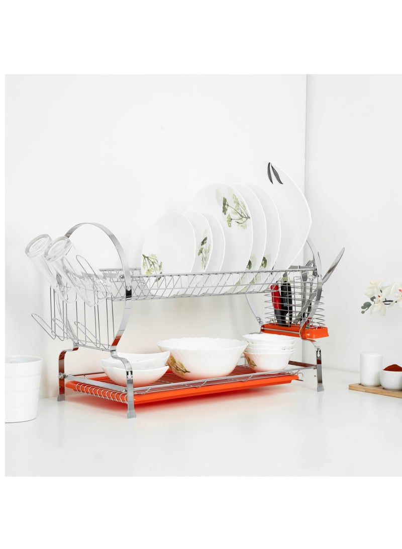 ديلكاسا رف الأطباق على الحائط رف تجفيف الأطباق ذو طبقتين - Image 1