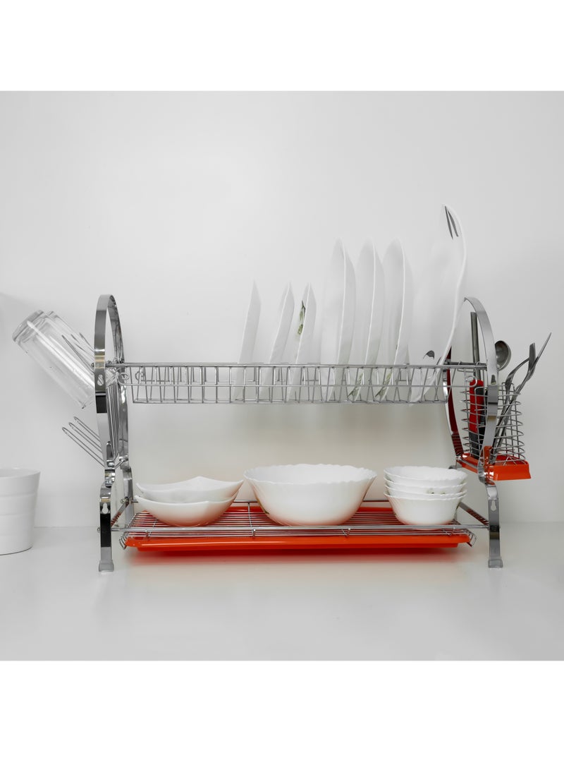 ديلكاسا رف الأطباق على الحائط رف تجفيف الأطباق ذو طبقتين - Image 2