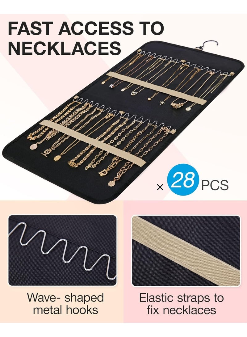 NOSKIN Double-Sided Hanging Jewelry Organizer with 32 Pockets & 28 Necklace Hooks, Black - Image 3