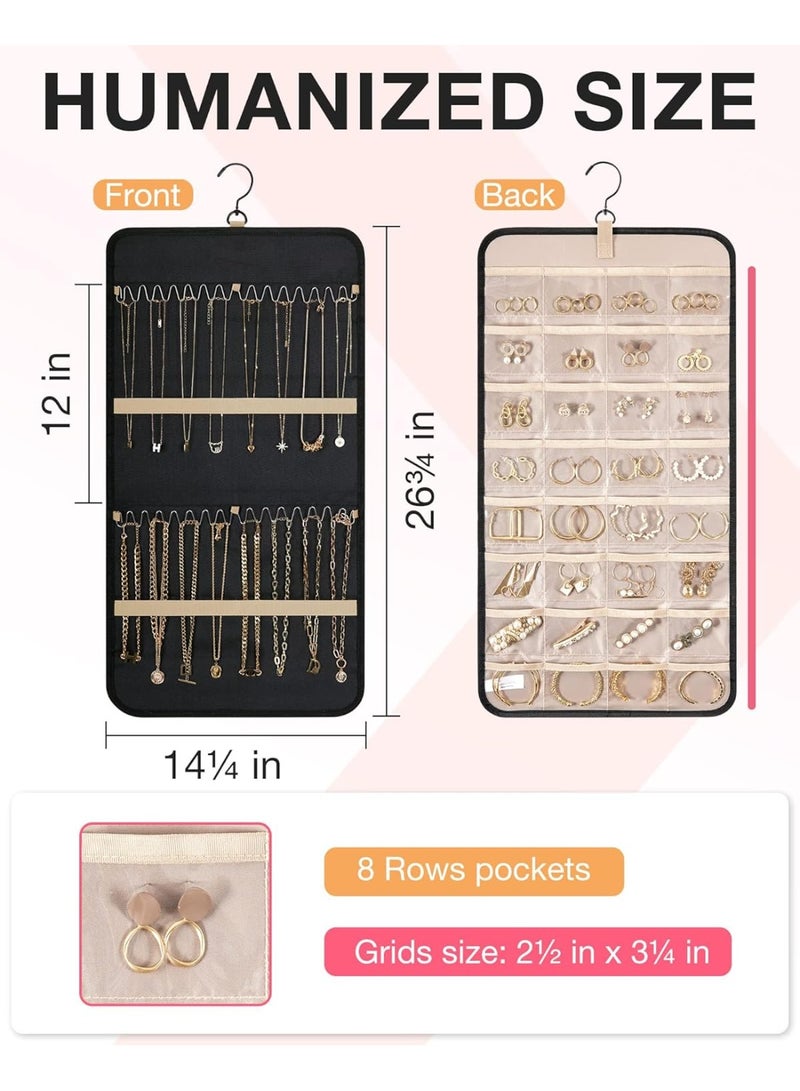 NOSKIN Double-Sided Hanging Jewelry Organizer with 32 Pockets & 28 Necklace Hooks, Black - Image 2