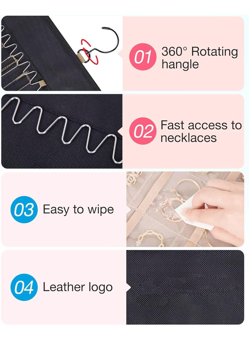 NOSKIN Double-Sided Hanging Jewelry Organizer with 32 Pockets & 28 Necklace Hooks, Black - Image 5