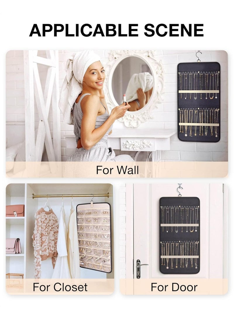 NOSKIN Double-Sided Hanging Jewelry Organizer with 32 Pockets & 28 Necklace Hooks, Black - Image 4