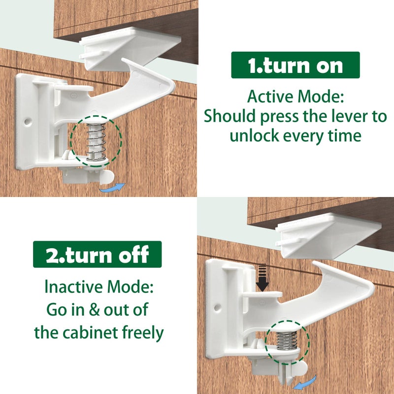 vmaisi 12 Pack Cabinet Locks Child Safety Latches - Vmaisi Baby Proofing Cabinets Drawer Lock with Adhesive Easy Installation - No Drilling or Extra Screws (White) - Image 5