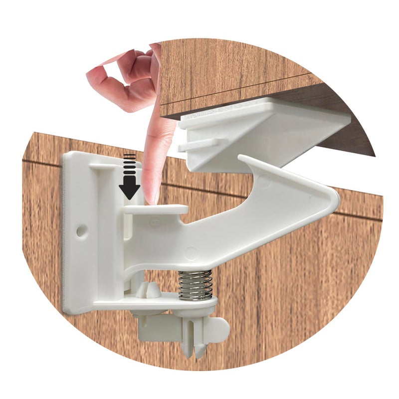 vmaisi 12 Pack Cabinet Locks Child Safety Latches - Vmaisi Baby Proofing Cabinets Drawer Lock with Adhesive Easy Installation - No Drilling or Extra Screws (White) - Image 2