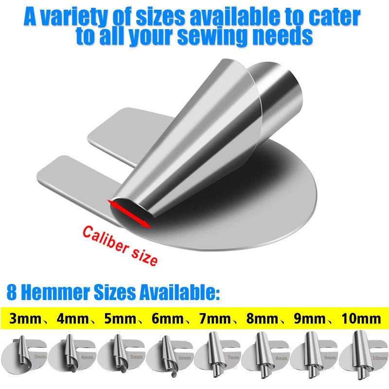 TOOVREN Universal Sewing Rolled Hemmer Foot 4PCS Rolled Hem Presser Foot 7/8/9/10mm Wide Rolling Hem Foot Sewing Machine Presser Feet Hemmer Home Industrial Curved Scroll Hemming Feet - Image 5