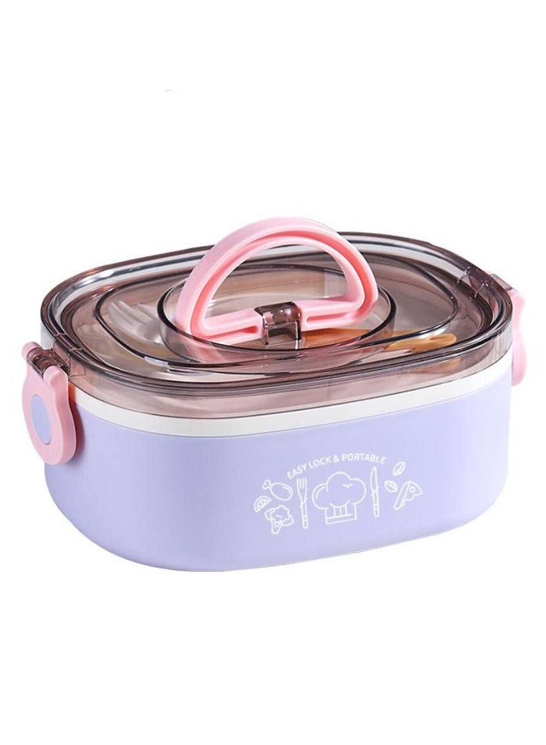 XiuWoo 304 Stainless Steel Double Decker Lunch Box Cutlery Bento Box Portable-Purple And White  - Image 2