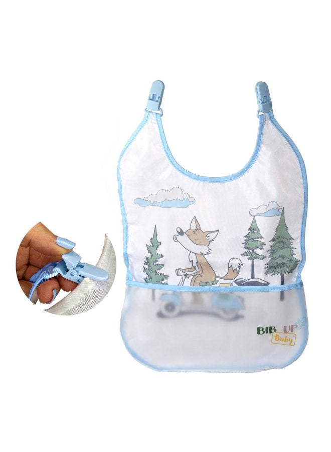 Bib Up Baby Premium Feeding Bib with Strong Bib Clip attachable to clothing, Pocket, Waterproof, Soft, Easy to Clean, BPA-Free for Infants, Toddler Girls, Boys 6-12/6-18 Months/1-3 years - Blue Coyote - Image 1