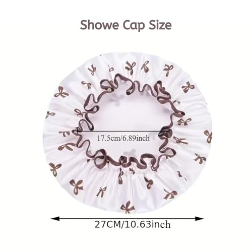 Ahamo Reusable Shower Caps for Women & Men | 3PC Waterproof Bath Caps for Hair Protection, Spa, Bathroom (Pink, White, Gold Butterfly Bows) - Image 2