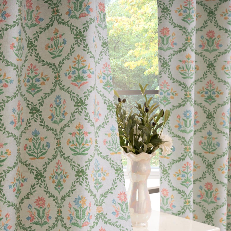 ColorBird 100% Blackout Curtains for Nursery Girls Bedroom Decor Floral Green and Pink Block Print Patterned Cottage Core Curtains & Drapes 84 Inches for Living Room Window Treatments - Image 4