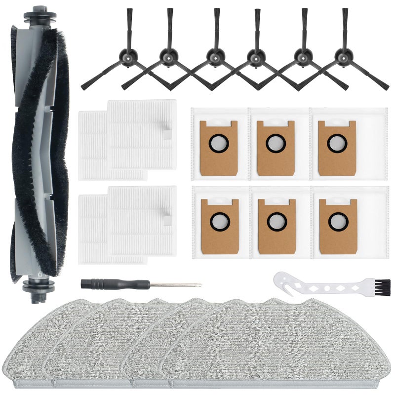 BUXEBUX 23 Pack Replacement Accessories Parts for AIRROBO T20+/T25+/T30+/T25+C Robot Vacuum kit, 1 Main Roller Brush 4 Mop Pads 4 Hepa Filters 6 Side Brushes 6 Dust Bags 1 Clean Tool 1 Screwdriver - Image 1