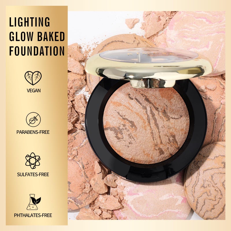 KIMUSE Baked Foundation, Brighten Color Correcting Powder Foundation, Lighting Glow Baked Foundation for Mature Skin, Buildable Coverage, Radiant Natural Finish - Image 2