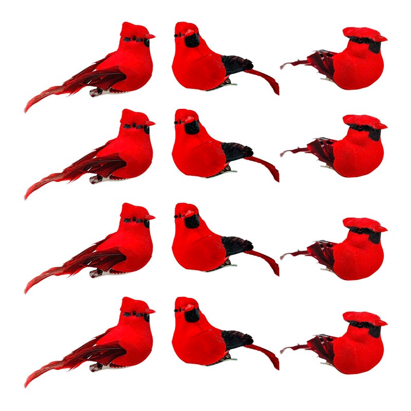 Berfutall مقطع Berfutall -Cardinal على زينة زخرفة شجرة عيد الميلاد - ريش أحمر من 12 قطعة لكل منها 2.8 "" LON (C) - Image 2