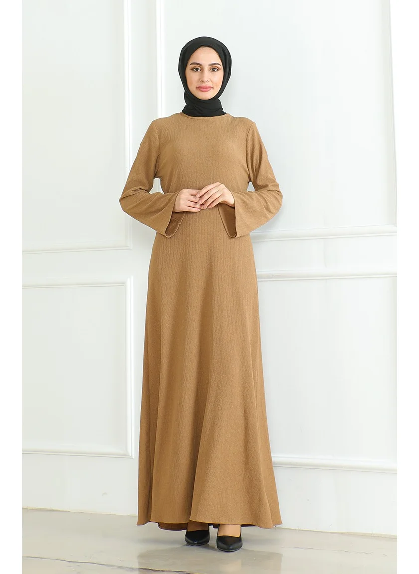 Sefa Merve Bürümcük Fabric Plain Sports Dress 1003-02 Milky Coffee