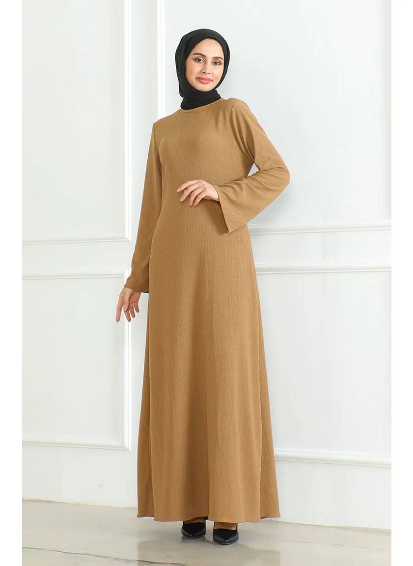 Sefa Merve Bürümcük Fabric Plain Sports Dress 1003-02 Milky Coffee