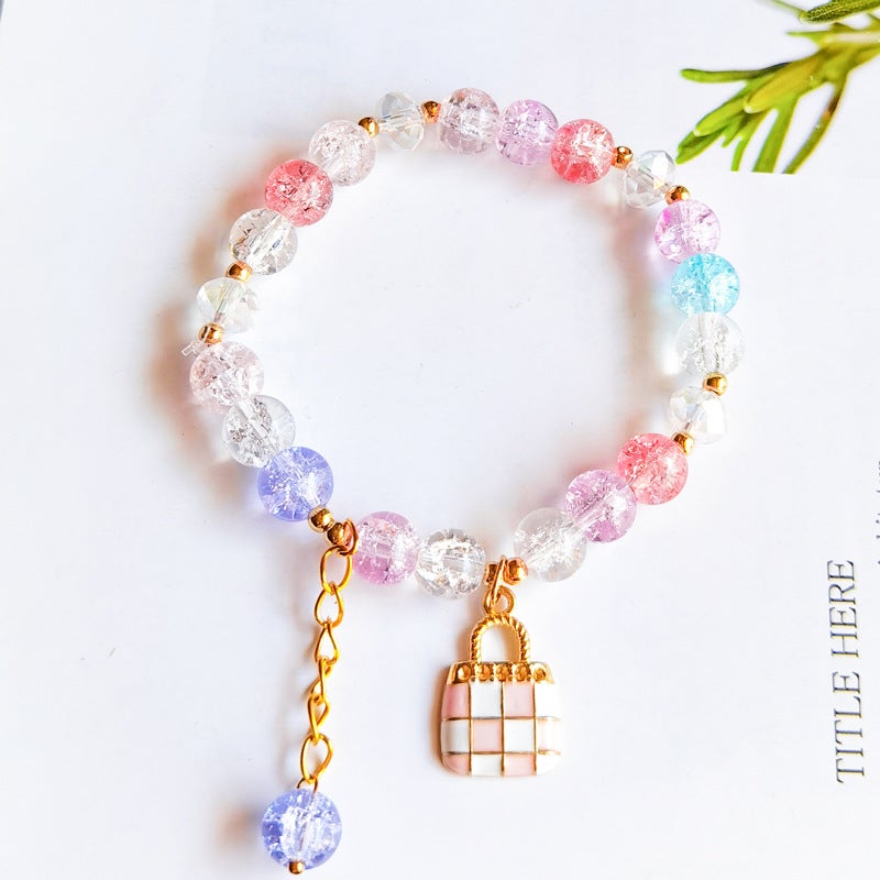 Spring And Pop Crystal Bracelet Women'S Multi-Pendant Small Fresh Girlfriends 8Mm Color Crack Glass Crystal Bracelet - Image 2