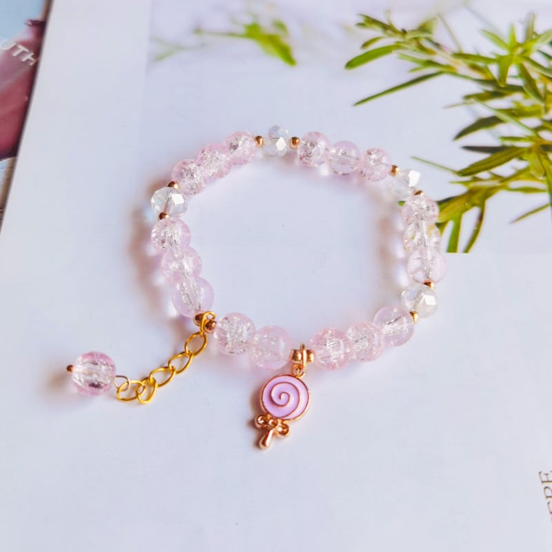 Spring And Pop Crystal Bracelet Women'S Multi-Pendant Small Fresh Girlfriends 8Mm Color Crack Glass Crystal Bracelet - Image 3