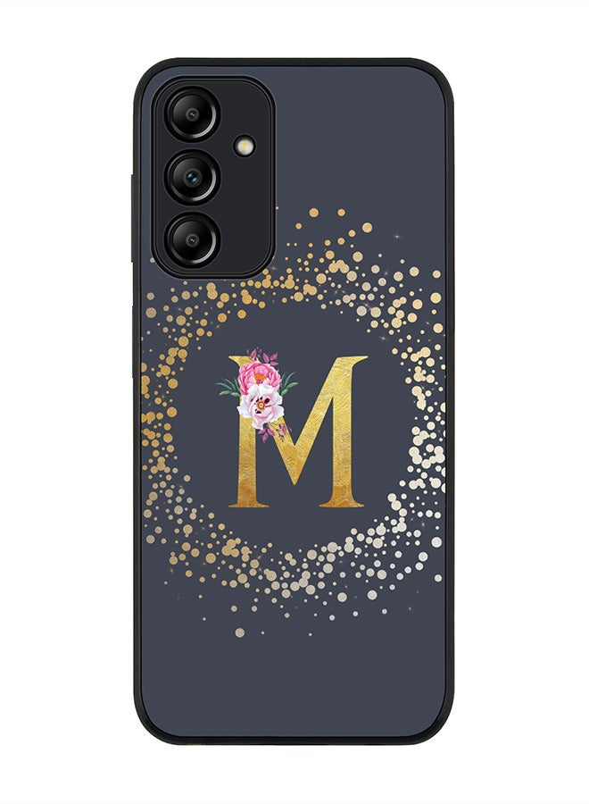 Stylizedd Rugged Black edge case for Samsung Galaxy A15 / A15 5G Case Cover- Custom Monogram Initial Letter Floral Pattern Alphabet-M  (Grey ) - Image 1