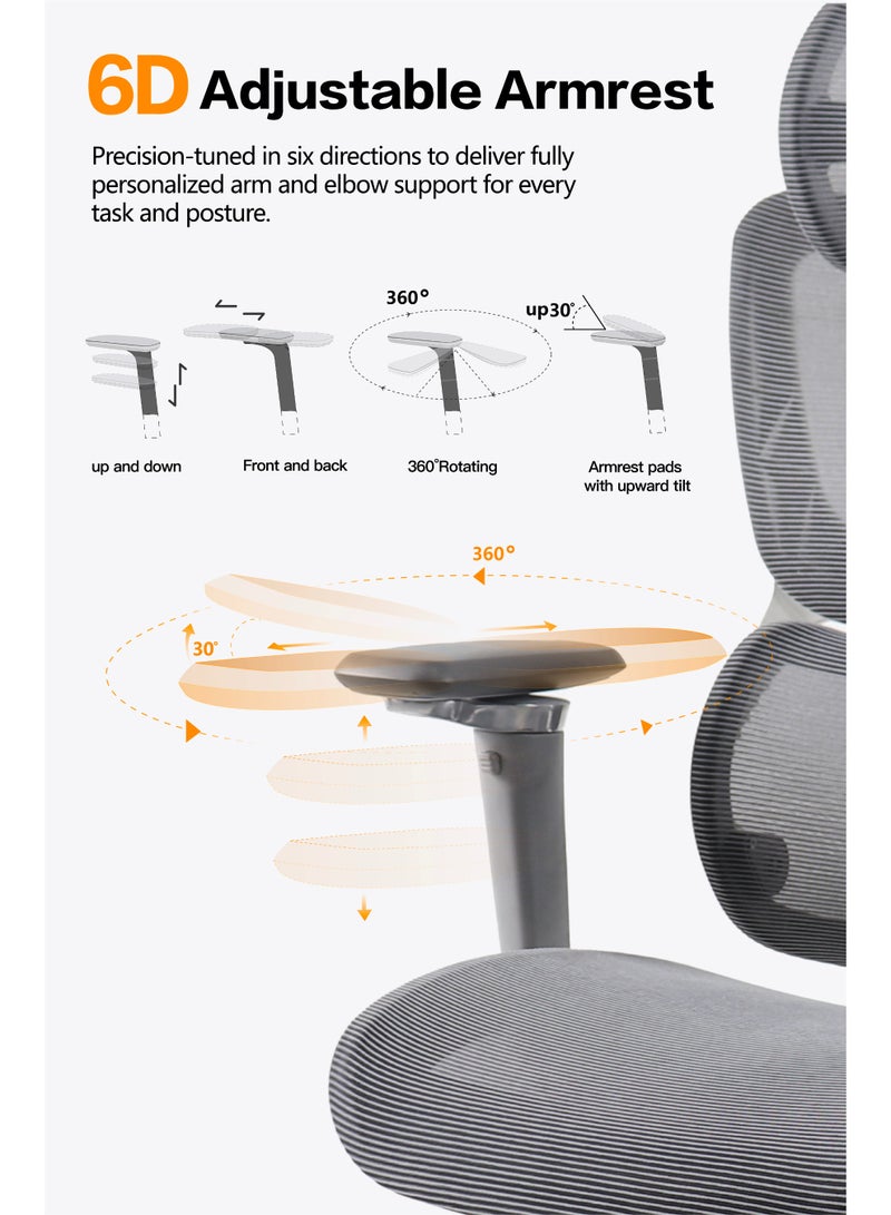 Damons Alpha Ergonomic Office Chair with 6D Armrests, Dynamic Lumbar Support for Home Office Chair, Adjustable Backrest Desk Chair, Swivel Big and Tall Office Chair - Image 2