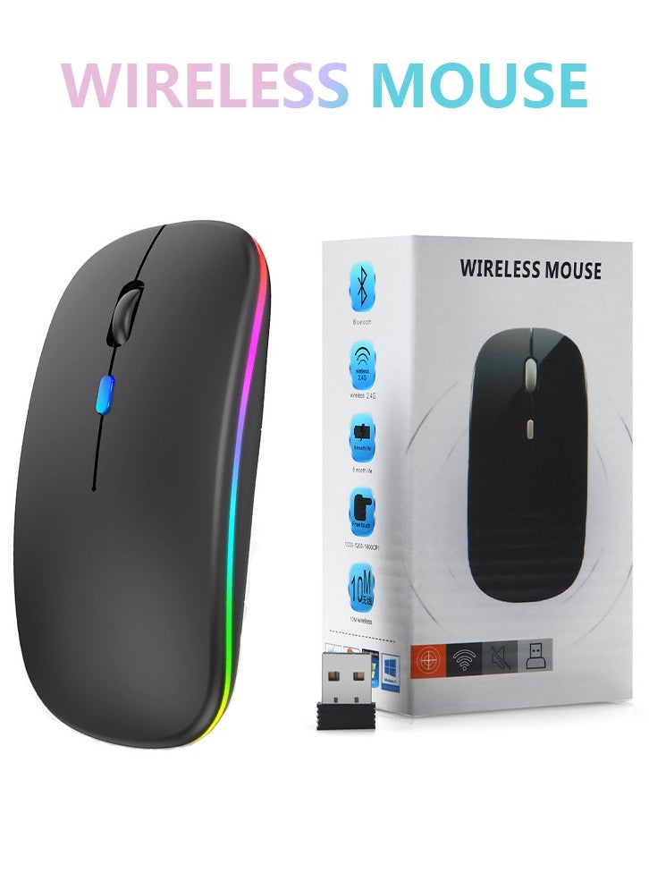 Generic Wireless Bluetooth Mouse, Bluetooth 5.1 + USB, 2.4GHz Rechargeable Silent Bluetooth Wireless Mouse, Computer Mice with USB Receiver(Black)  - Image 1